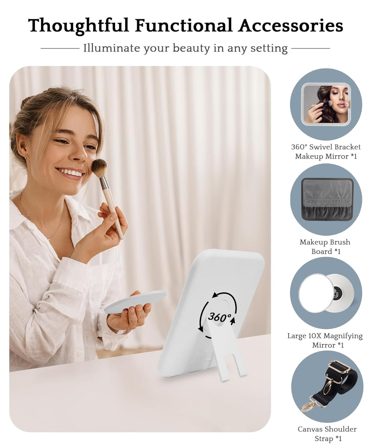 Travel Makeup Bag Cosmetic Bag with Lighted Mirror, Adjustable Brightness in 3 Color Scenarios/Detachable makeup mirror, All-round Upgrade, Waterproof, Gift for Women -Black