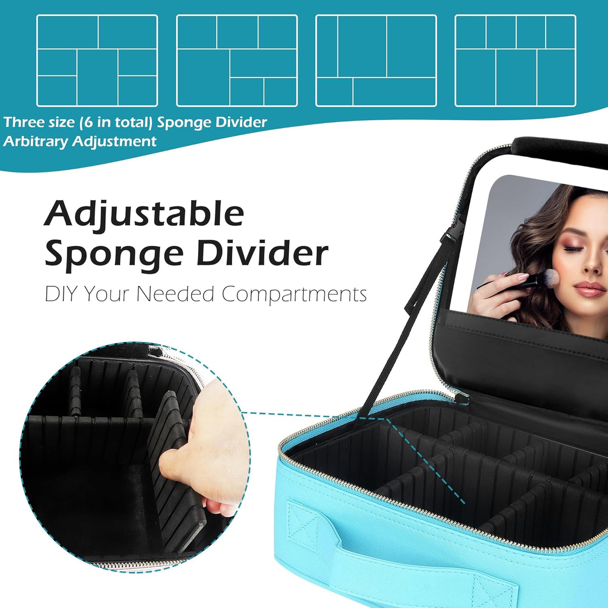 Travel Makeup Bag Cosmetic Bag with Lighted Mirror, Adjustable Brightness in 3 Color Scenarios/Detachable makeup mirror, All-round Upgrade, Waterproof, Gift for Women -Black