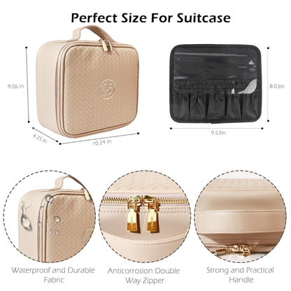 Travel Makeup Bag Cosmetic Bag with Lighted Mirror, Adjustable Brightness in 3 Color Scenarios/Detachable makeup mirror, All-round Upgrade, Waterproof, Gift for Women -Black