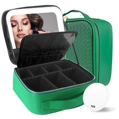 Travel Makeup Bag Cosmetic Bag with Lighted Mirror, Adjustable Brightness in 3 Color Scenarios/Detachable makeup mirror, All-round Upgrade, Waterproof, Gift for Women -Black