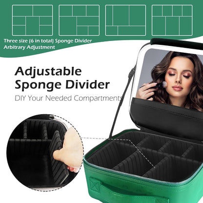 Travel Makeup Bag Cosmetic Bag with Lighted Mirror, Adjustable Brightness in 3 Color Scenarios/Detachable makeup mirror, All-round Upgrade, Waterproof, Gift for Women -Black