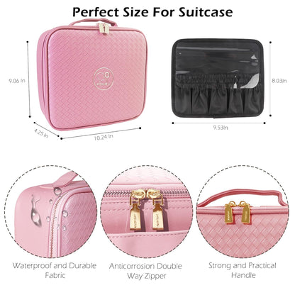 Travel Makeup Bag Cosmetic Bag with Lighted Mirror, Adjustable Brightness in 3 Color Scenarios/Detachable makeup mirror, All-round Upgrade, Waterproof, Gift for Women -Black