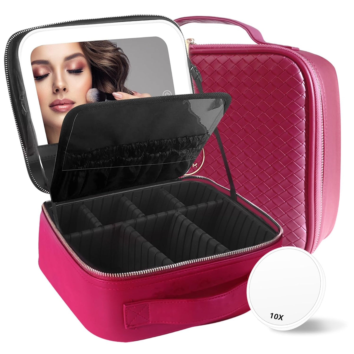 Travel Makeup Bag Cosmetic Bag with Lighted Mirror, Adjustable Brightness in 3 Color Scenarios/Detachable makeup mirror, All-round Upgrade, Waterproof, Gift for Women -Black