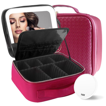 Travel Makeup Bag Cosmetic Bag with Lighted Mirror, Adjustable Brightness in 3 Color Scenarios/Detachable makeup mirror, All-round Upgrade, Waterproof, Gift for Women -Black