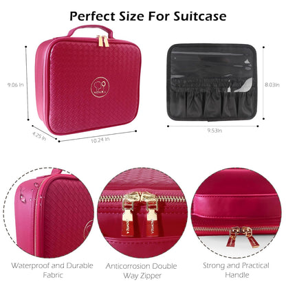 Travel Makeup Bag Cosmetic Bag with Lighted Mirror, Adjustable Brightness in 3 Color Scenarios/Detachable makeup mirror, All-round Upgrade, Waterproof, Gift for Women -Black