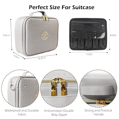 Travel Makeup Bag Cosmetic Bag with Lighted Mirror, Adjustable Brightness in 3 Color Scenarios/Detachable makeup mirror, All-round Upgrade, Waterproof, Gift for Women -Black