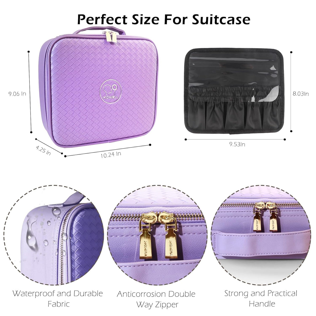 Travel Makeup Bag Cosmetic Bag with Lighted Mirror, Adjustable Brightness in 3 Color Scenarios/Detachable makeup mirror, All-round Upgrade, Waterproof, Gift for Women -Black