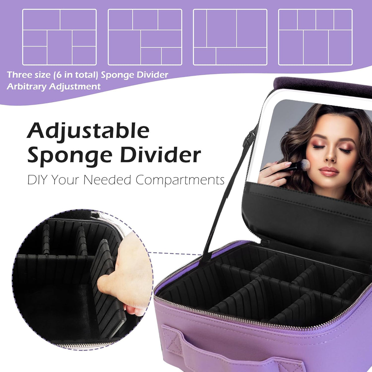 Travel Makeup Bag Cosmetic Bag with Lighted Mirror, Adjustable Brightness in 3 Color Scenarios/Detachable makeup mirror, All-round Upgrade, Waterproof, Gift for Women -Black
