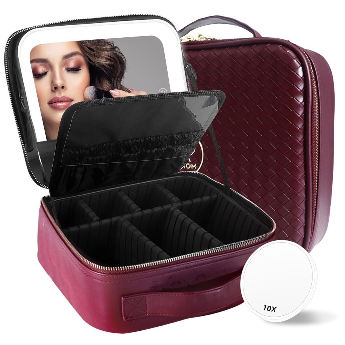 Travel Makeup Bag Cosmetic Bag with Lighted Mirror, Adjustable Brightness in 3 Color Scenarios/Detachable makeup mirror, All-round Upgrade, Waterproof, Gift for Women -Black