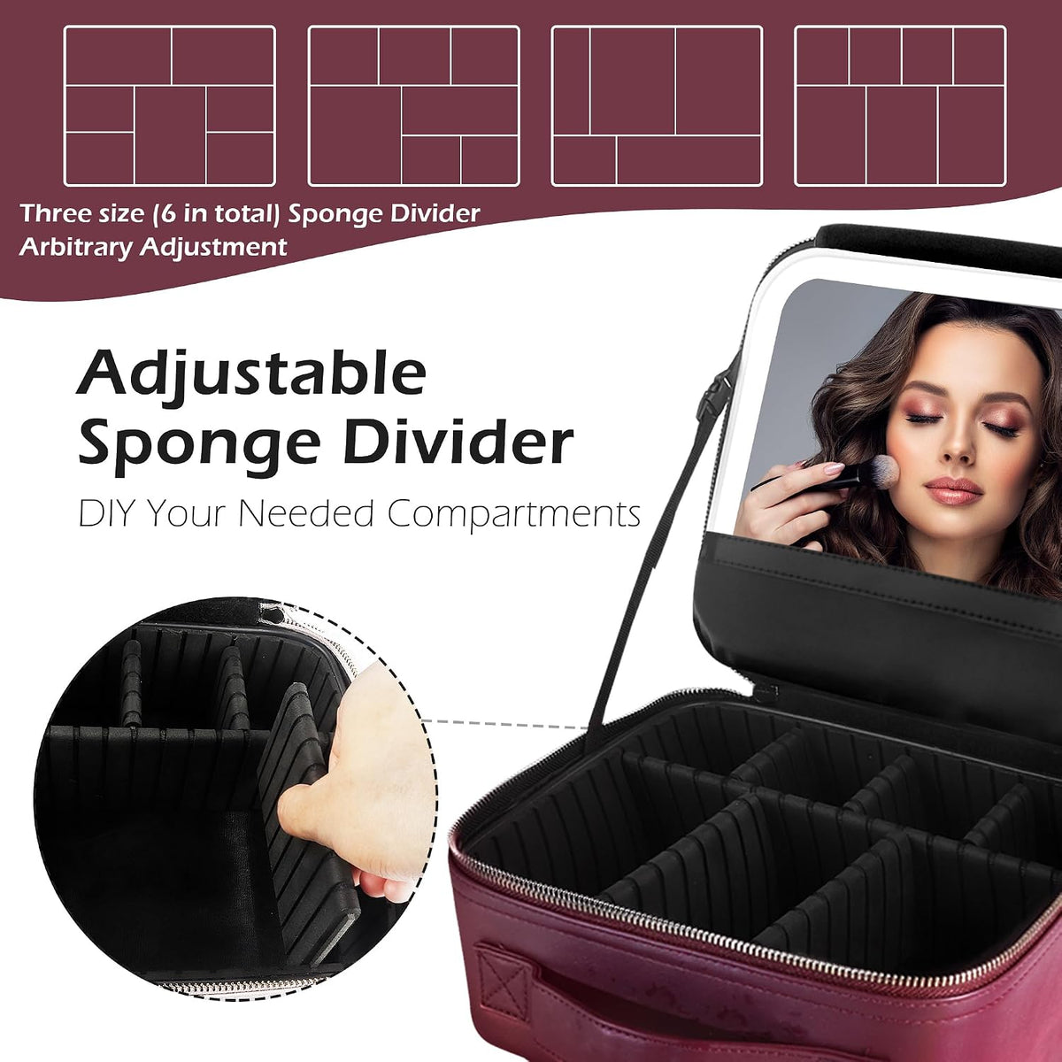 Travel Makeup Bag Cosmetic Bag with Lighted Mirror, Adjustable Brightness in 3 Color Scenarios/Detachable makeup mirror, All-round Upgrade, Waterproof, Gift for Women -Black