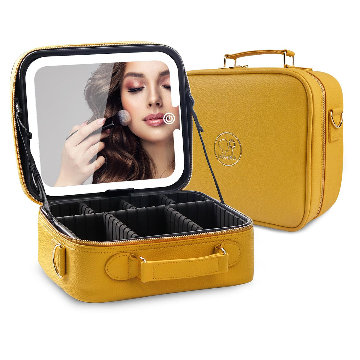 Travel Makeup Bag Cosmetic Bag with Lighted Mirror, Adjustable Brightness in 3 Color Scenarios/Detachable makeup mirror, All-round Upgrade, Waterproof, Gift for Women -Black