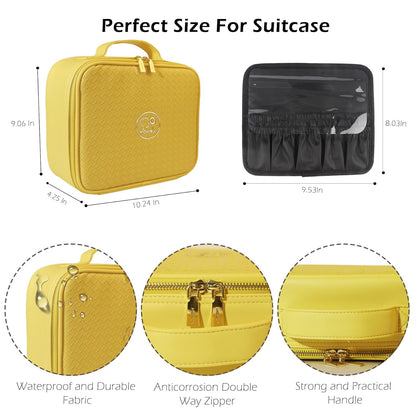 Travel Makeup Bag Cosmetic Bag with Lighted Mirror, Adjustable Brightness in 3 Color Scenarios/Detachable makeup mirror, All-round Upgrade, Waterproof, Gift for Women -Black