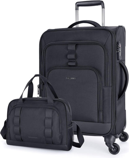 Expandable 20 inch Carry on Luggage Airline Approved, Lightweight Carry on Suitcase with Spinner Wheels, Family Travel Suitcase Set with Duffle Bag-Black