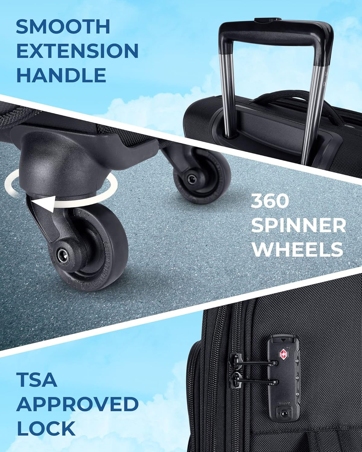 Expandable 20 inch Carry on Luggage Airline Approved, Lightweight Carry on Suitcase with Spinner Wheels, Family Travel Suitcase Set with Duffle Bag-Black