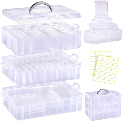 Bead Organizers and Storage, 56 Pcs Small Plastic Containers with Lids and 3-Tier Stackable Storage Box, Mini Clear Organizers for Jewelry Toys Craft Storage (4 Sizes)