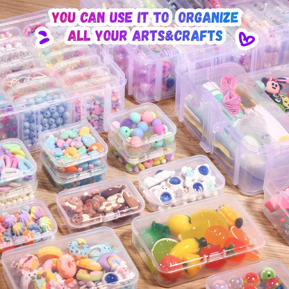 Bead Organizers and Storage, 56 Pcs Small Plastic Containers with Lids and 3-Tier Stackable Storage Box, Mini Clear Organizers for Jewelry Toys Craft Storage (4 Sizes)