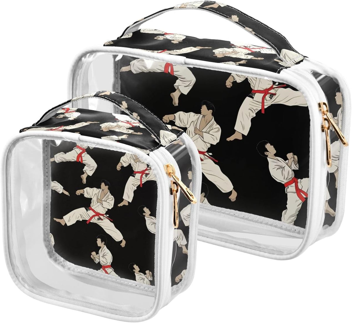 Karate Black Toiletry Bag Travel Makeup Organizer Cosmetic Bags Clear Pouch Waterproof with Handle for Men Women