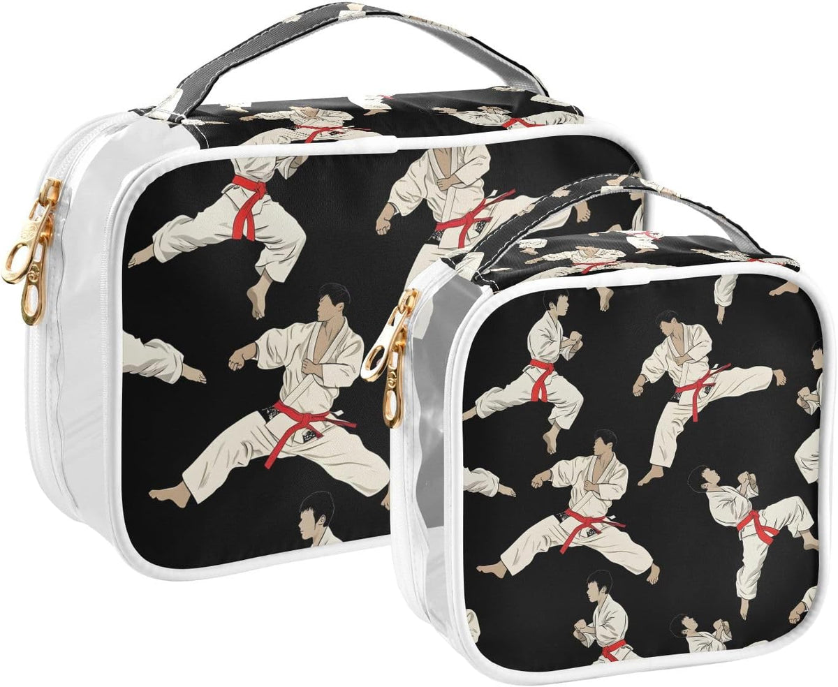 Karate Black Toiletry Bag Travel Makeup Organizer Cosmetic Bags Clear Pouch Waterproof with Handle for Men Women