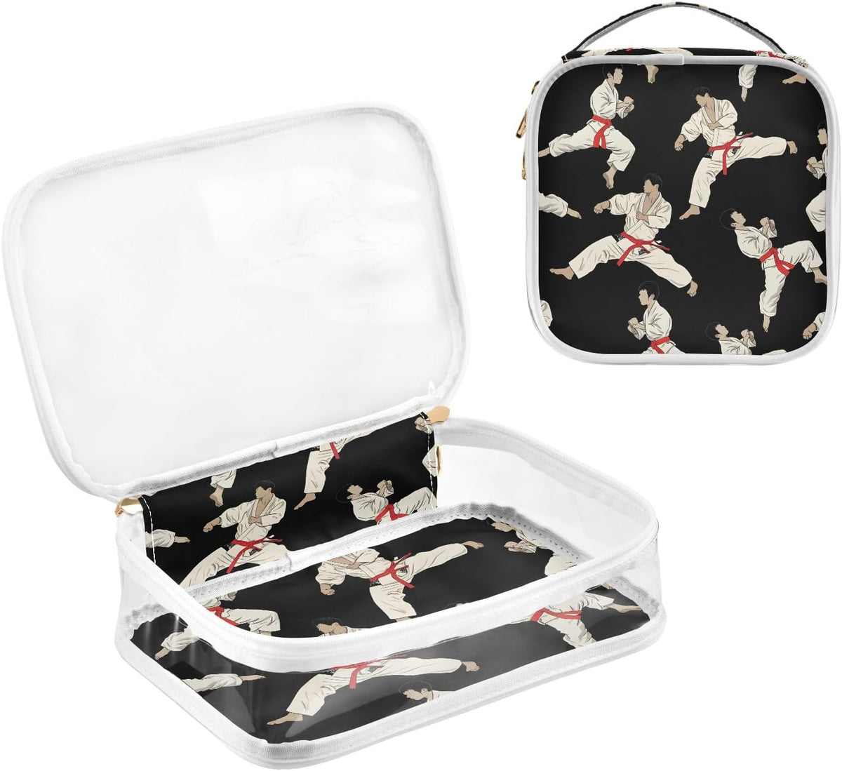 Karate Black Toiletry Bag Travel Makeup Organizer Cosmetic Bags Clear Pouch Waterproof with Handle for Men Women