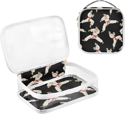 Karate Black Toiletry Bag Travel Makeup Organizer Cosmetic Bags Clear Pouch Waterproof with Handle for Men Women