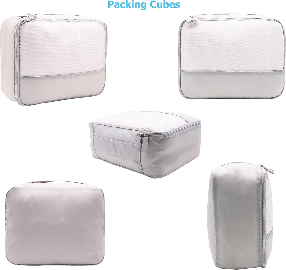 9-Piece Gray Travel Organizer Set with 4 Packing Cubes, Cosmetic Organizer, Shoe & Electronics Pouches, and Accessories & Laundry Bag for Luggage Storage & Travel Essentials