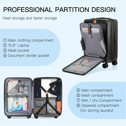20 Inch Carry On Luggage, Hard shell Suitcases with Wheels | Airline Approved, Lightweight Polycarbonate, Expandable, 4 Spinner Wheels, TSA Lock, Suitcase with laptop Compartment