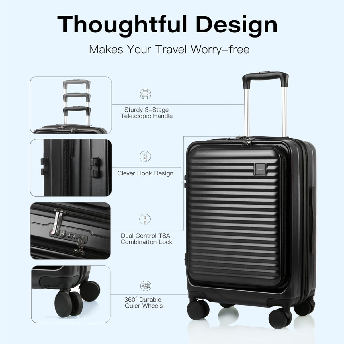 20 Inch Carry On Luggage, Hard shell Suitcases with Wheels | Airline Approved, Lightweight Polycarbonate, Expandable, 4 Spinner Wheels, TSA Lock, Suitcase with laptop Compartment