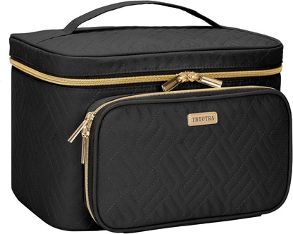 Travel Makeup Bag with Jewelry Organizer, Large Cosmetic Case, Waterproof Toiletry Bag for Cosmetics, Brushes, and Tools, Pink