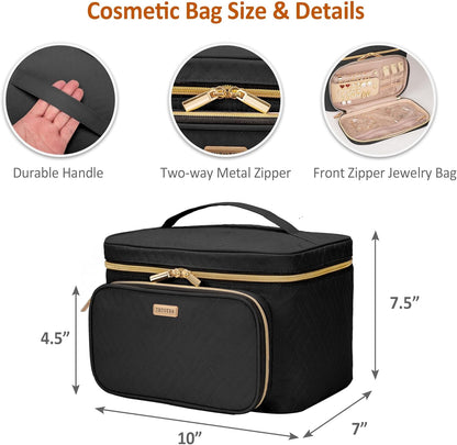 Travel Makeup Bag with Jewelry Organizer, Large Cosmetic Case, Waterproof Toiletry Bag for Cosmetics, Brushes, and Tools, Pink