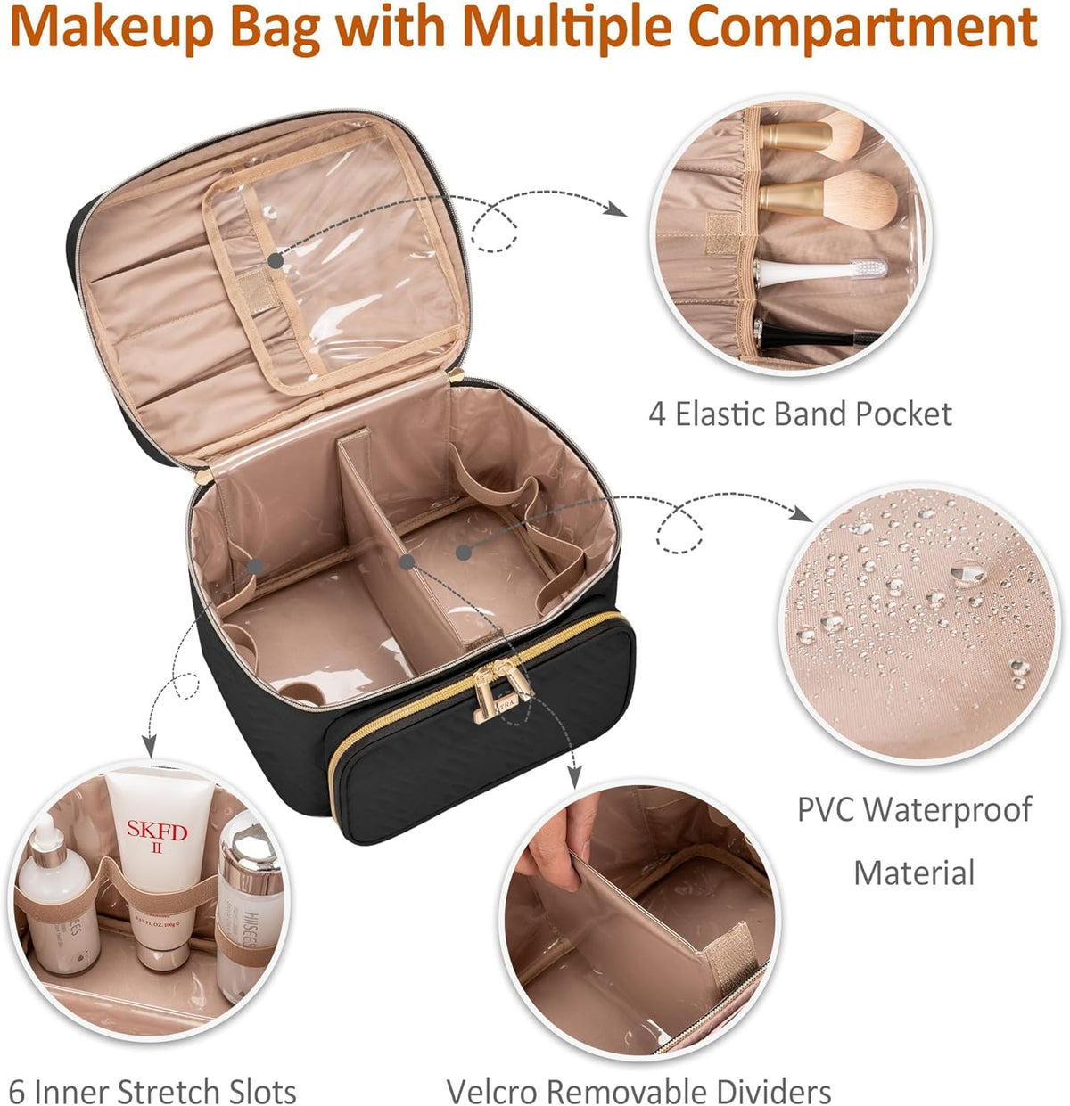 Travel Makeup Bag with Jewelry Organizer, Large Cosmetic Case, Waterproof Toiletry Bag for Cosmetics, Brushes, and Tools, Pink