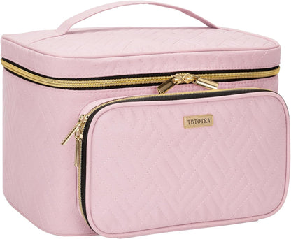 Travel Makeup Bag with Jewelry Organizer, Large Cosmetic Case, Waterproof Toiletry Bag for Cosmetics, Brushes, and Tools, Pink