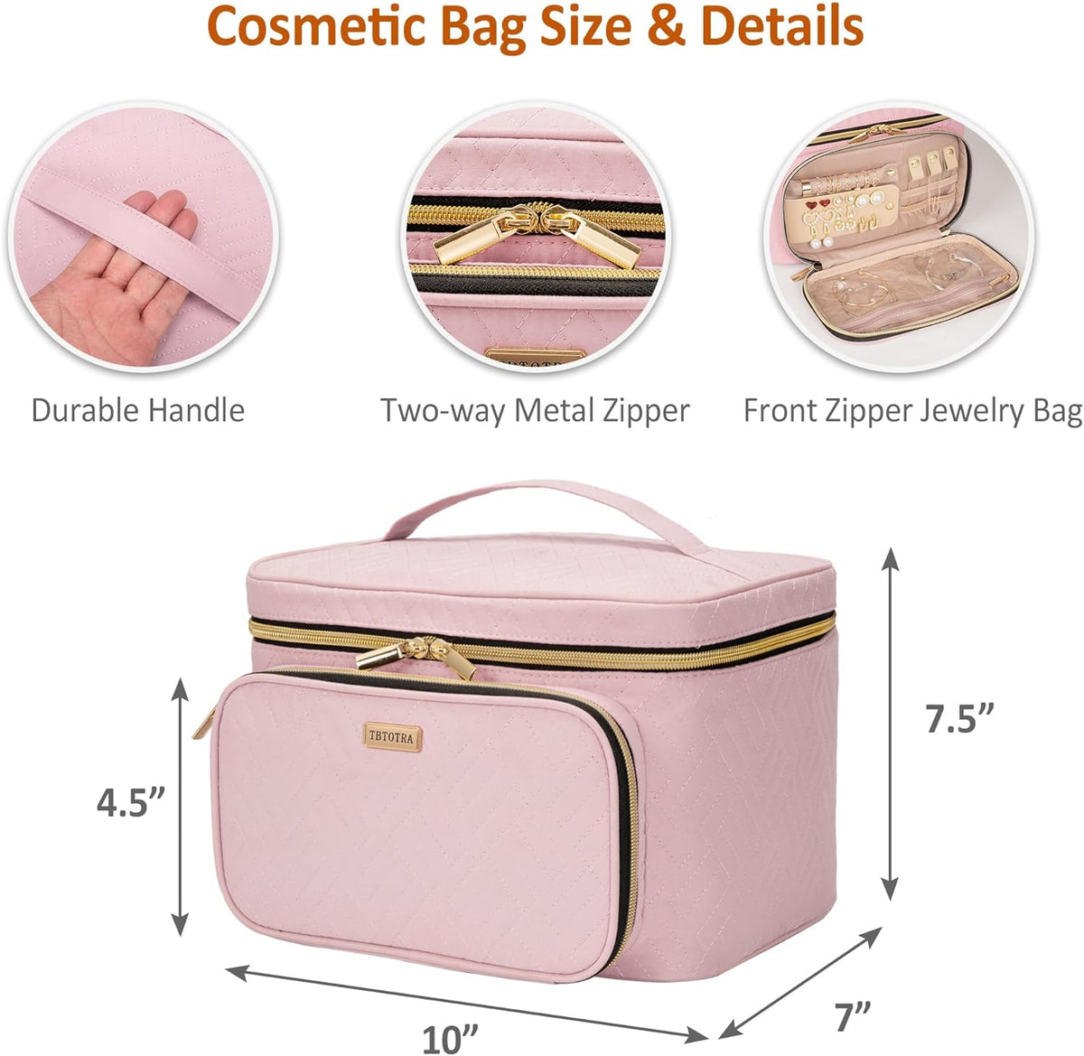 Travel Makeup Bag with Jewelry Organizer, Large Cosmetic Case, Waterproof Toiletry Bag for Cosmetics, Brushes, and Tools, Pink