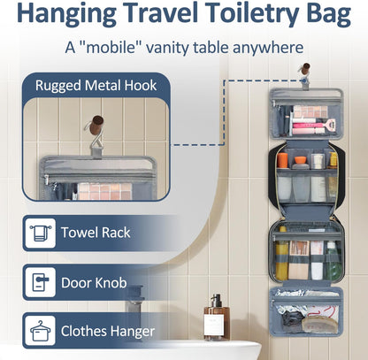 Travel Toiletry Bag for Women with Hanging Hook, Waterproof TSA Approved Cometic Toiletry Bag Organizers Leakproof Make up Bags for Women Blue