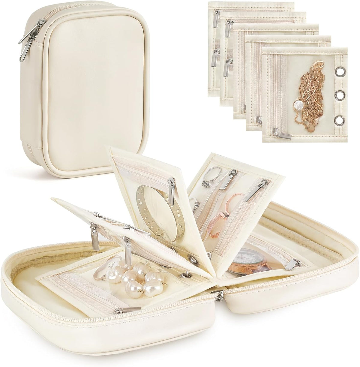 Travel Jewelry Organizer Case, Mini Jewelry Bag Storage Book with Adjustable Binders for Necklaces, Earrings, Rings, Bracelets Velvet Jewelry Pouch Bag Storage Ideal for Trips & Gifts