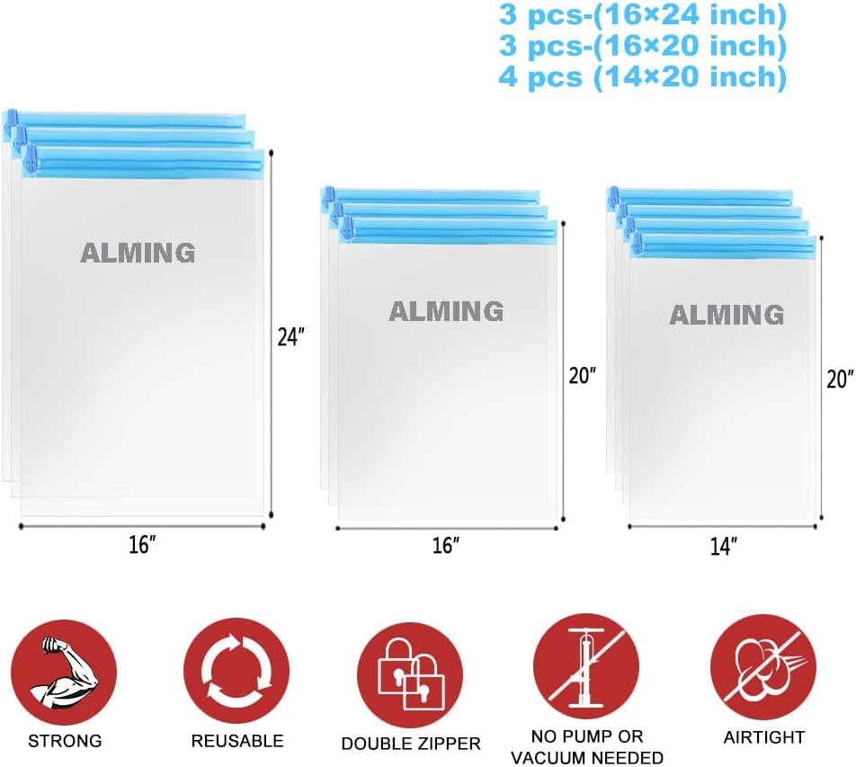 Compression Bags - Travel Accessories - 10 Pack Space Saver Bags - No Vacuum or Pump Needed - Vacuum Storage Bags for Travel Essentials - Home Packing-Organizers (Blue)