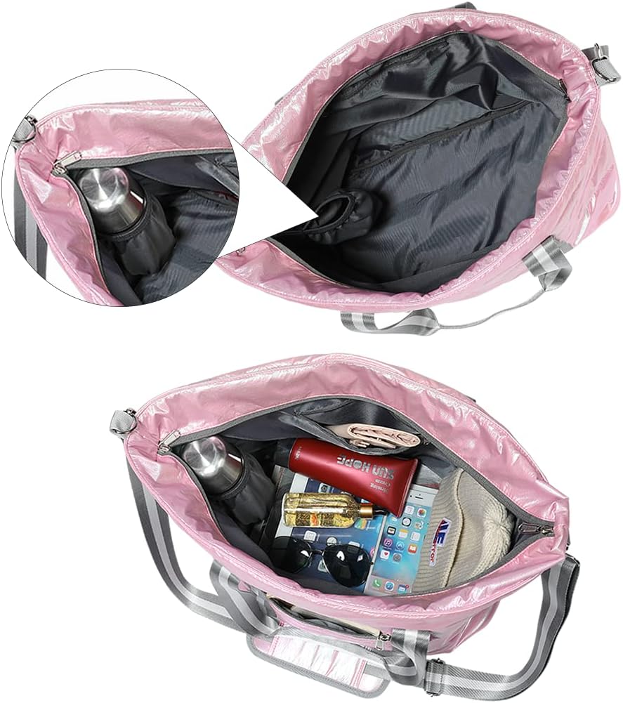Women Tote Bag, Quilted Puffer Work Shoulder Bag with Laptop Compartment Trolley Sleeve, Large Puffy Travel Handbag