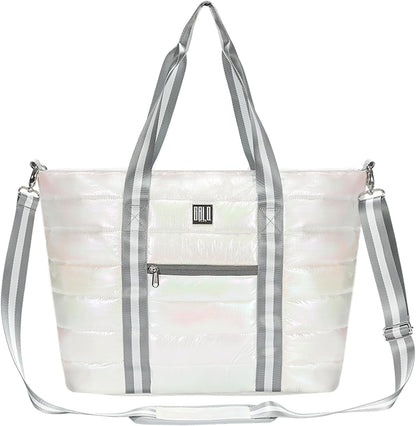 Women Tote Bag, Quilted Puffer Work Shoulder Bag with Laptop Compartment Trolley Sleeve, Large Puffy Travel Handbag