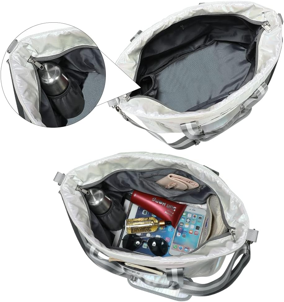 Women Tote Bag, Quilted Puffer Work Shoulder Bag with Laptop Compartment Trolley Sleeve, Large Puffy Travel Handbag