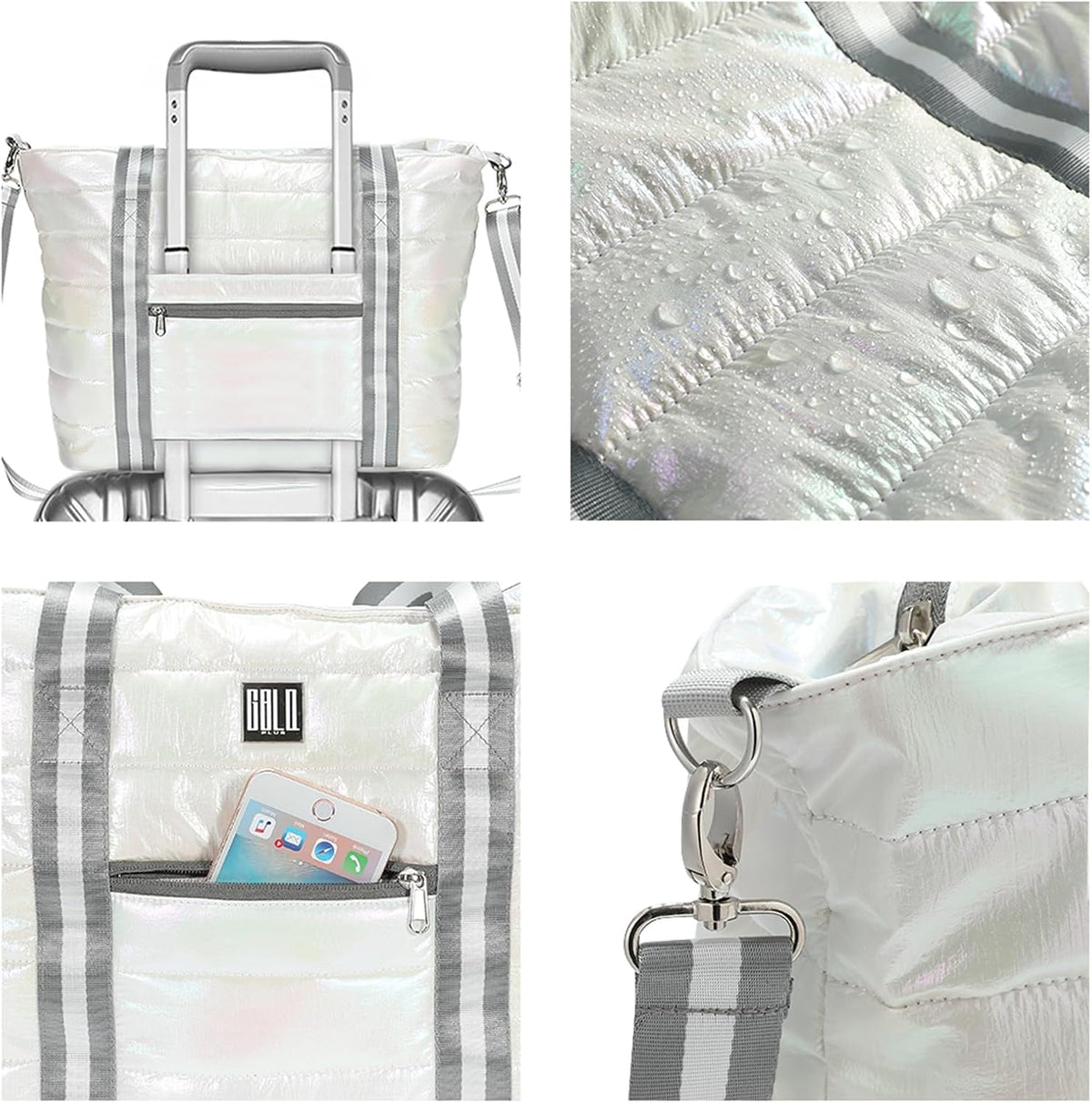 Women Tote Bag, Quilted Puffer Work Shoulder Bag with Laptop Compartment Trolley Sleeve, Large Puffy Travel Handbag