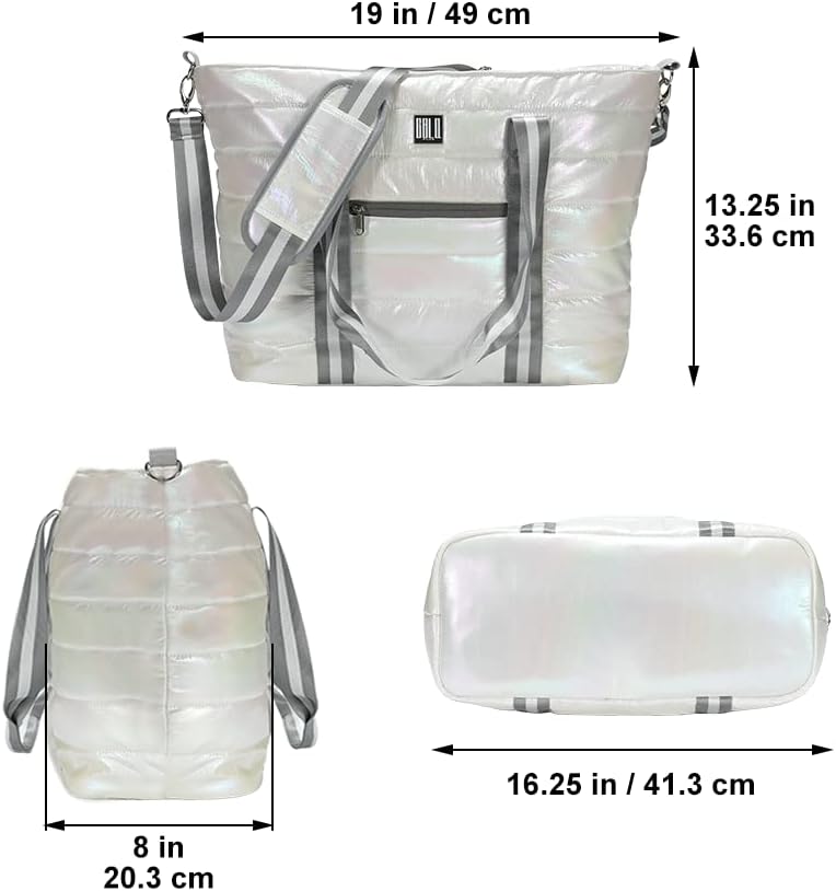 Women Tote Bag, Quilted Puffer Work Shoulder Bag with Laptop Compartment Trolley Sleeve, Large Puffy Travel Handbag