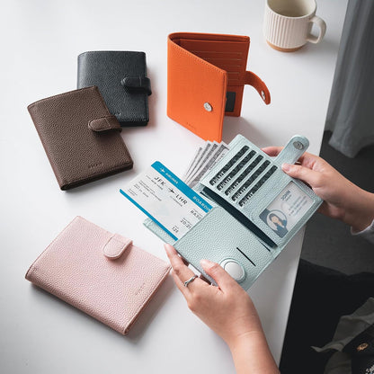 Leather Passport Travel Wallet for 2 Passports Pocket Slim Double Passport Holder RFID Blocking with ID Window for Women or Men