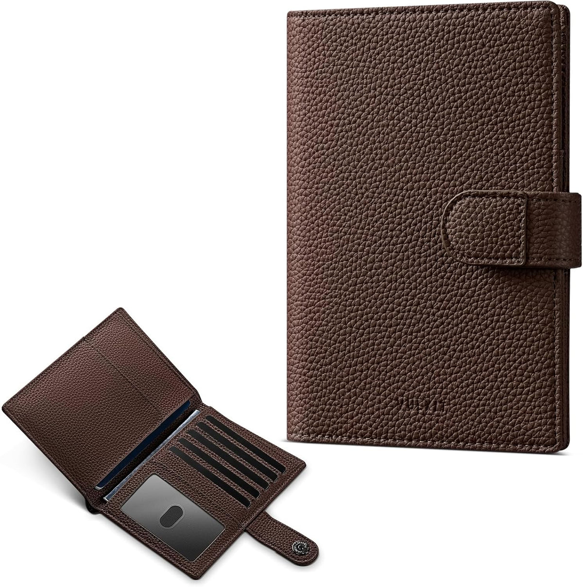 Leather Passport Travel Wallet for 2 Passports Pocket Slim Double Passport Holder RFID Blocking with ID Window for Women or Men