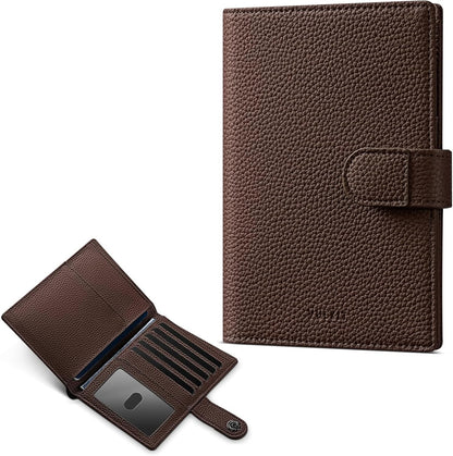 Leather Passport Travel Wallet for 2 Passports Pocket Slim Double Passport Holder RFID Blocking with ID Window for Women or Men