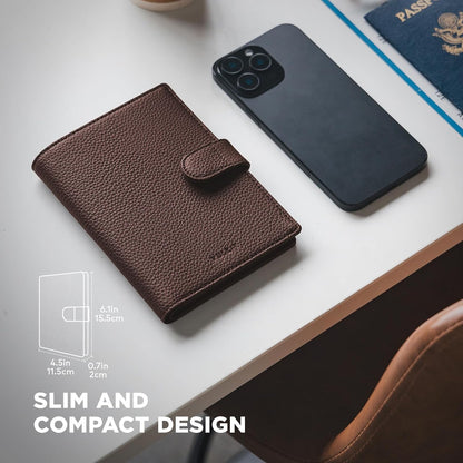 Leather Passport Travel Wallet for 2 Passports Pocket Slim Double Passport Holder RFID Blocking with ID Window for Women or Men