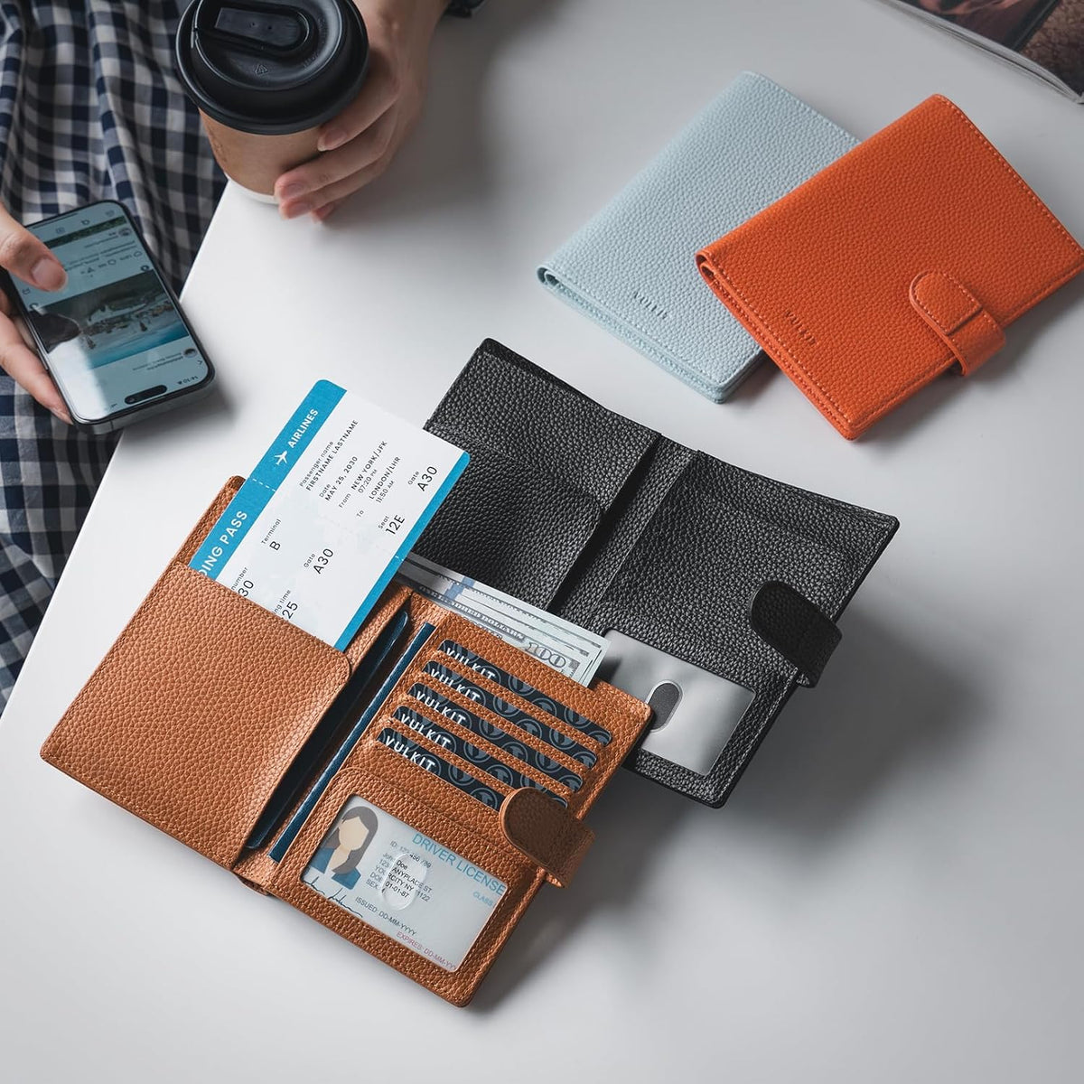 Leather Passport Travel Wallet for 2 Passports Pocket Slim Double Passport Holder RFID Blocking with ID Window for Women or Men
