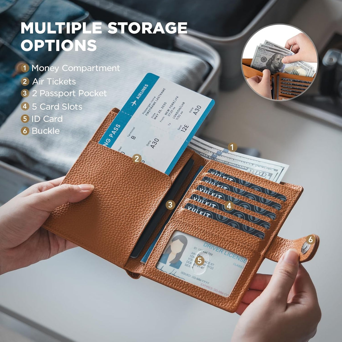 Leather Passport Travel Wallet for 2 Passports Pocket Slim Double Passport Holder RFID Blocking with ID Window for Women or Men