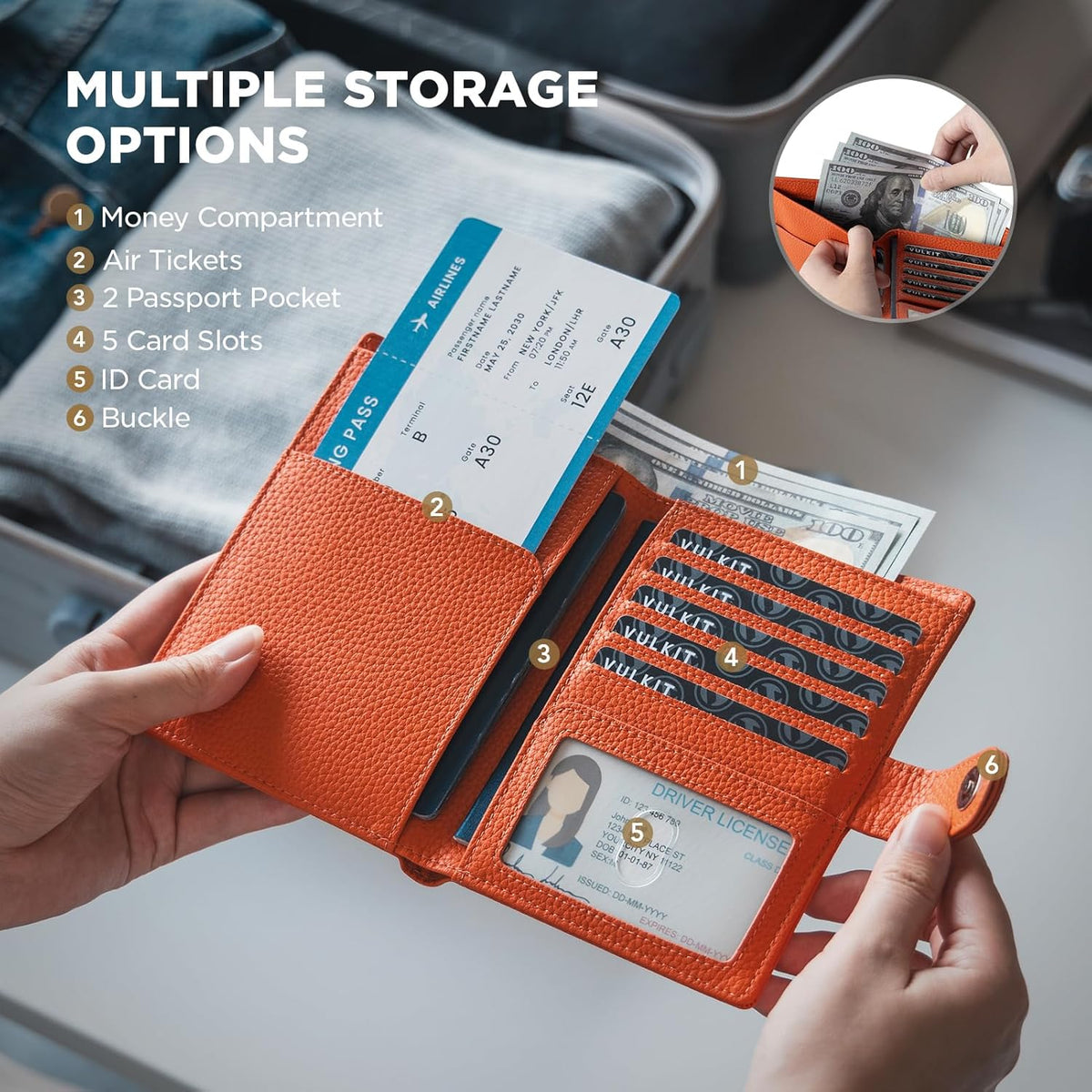 Leather Passport Travel Wallet for 2 Passports Pocket Slim Double Passport Holder RFID Blocking with ID Window for Women or Men