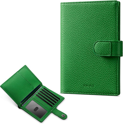 Leather Passport Travel Wallet for 2 Passports Pocket Slim Double Passport Holder RFID Blocking with ID Window for Women or Men