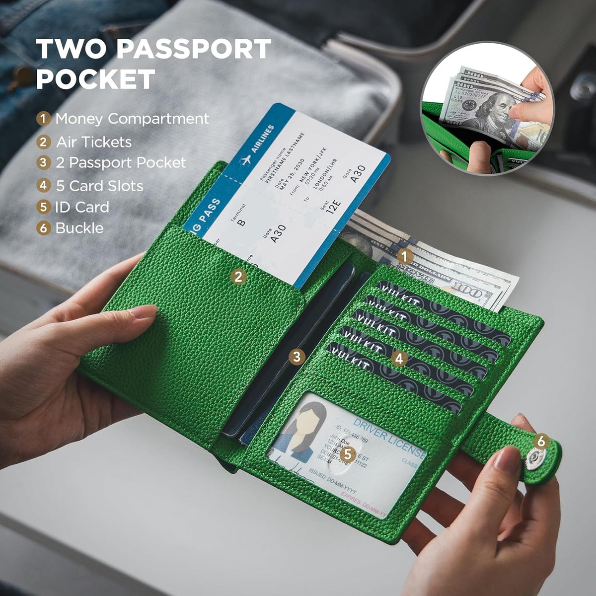 Leather Passport Travel Wallet for 2 Passports Pocket Slim Double Passport Holder RFID Blocking with ID Window for Women or Men