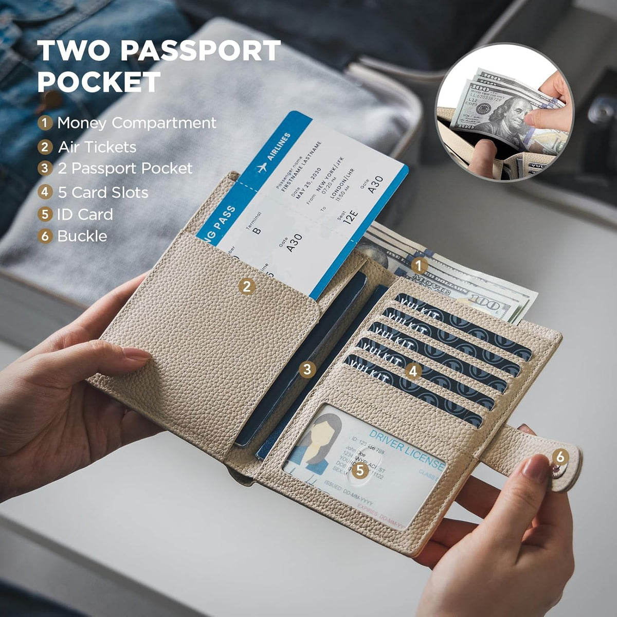 Leather Passport Travel Wallet for 2 Passports Pocket Slim Double Passport Holder RFID Blocking with ID Window for Women or Men